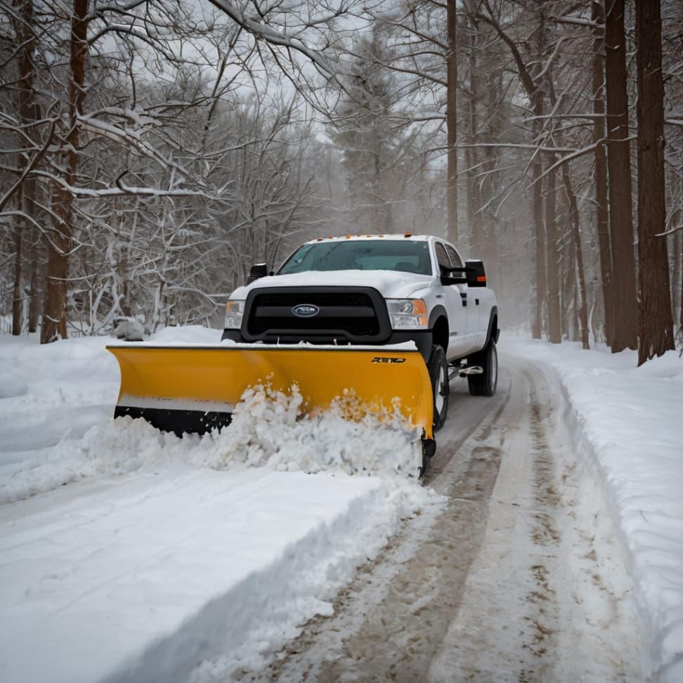 A white truck clearing snow