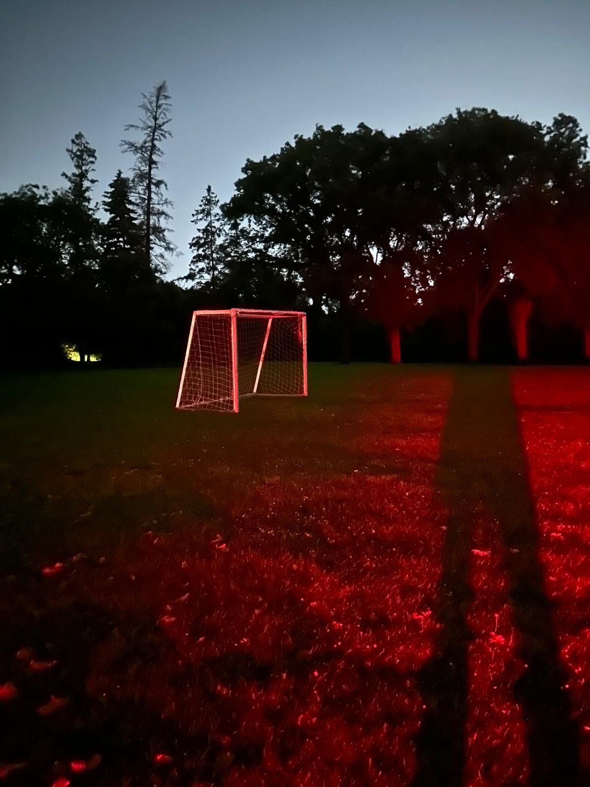 A soccer goal post that is about to be transported