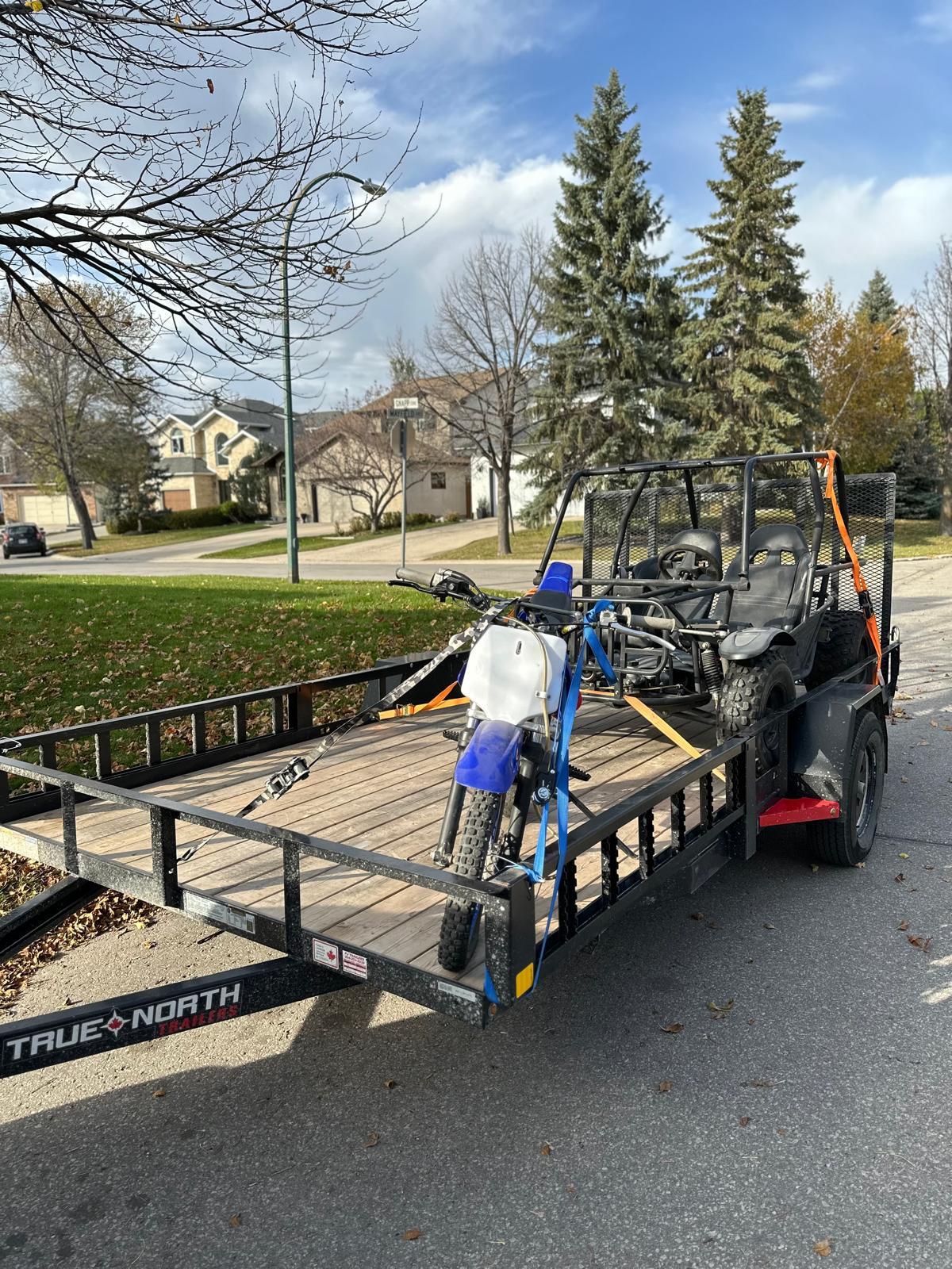 A trailer transporting a dirt bike