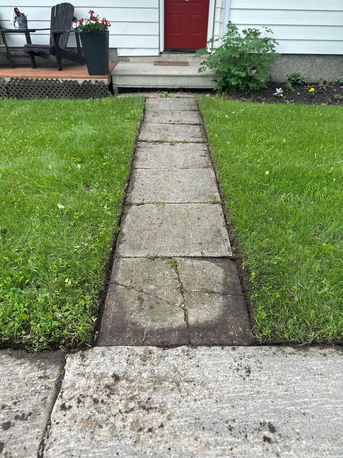 A freshly mowed lawn and a pavement